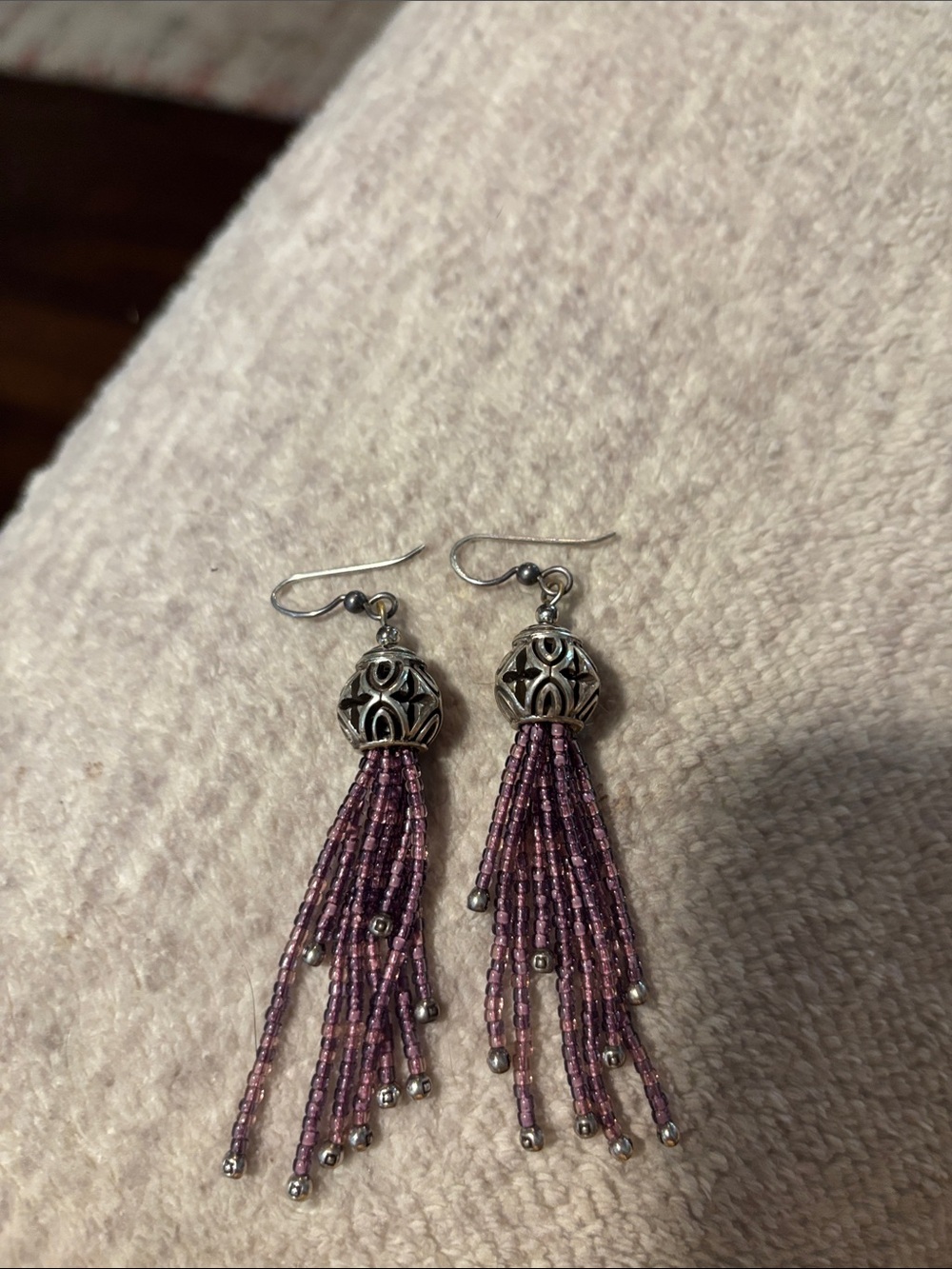 Brighton Silver-Tone Purple Beaded Tassel Earrings - Women Jewelry
